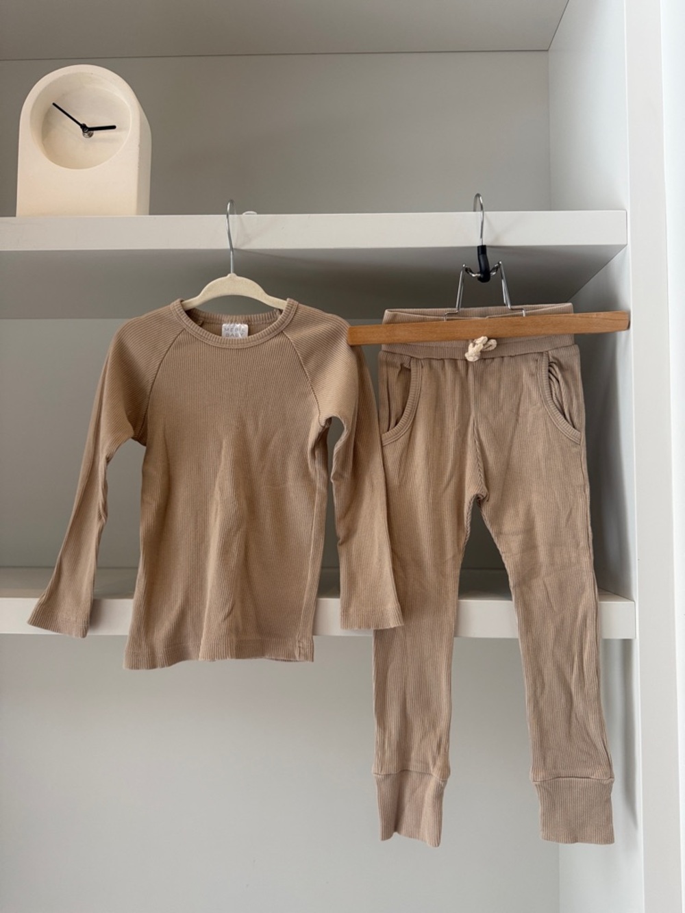 Mebie Baby Kids Beige Matching Set Long Sleeve Top & Jogger Pants